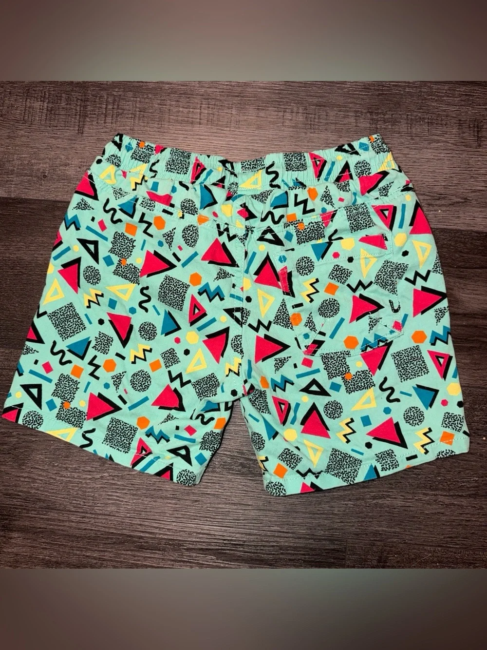 rave Aqua Geo Retro Print Swim Trunks